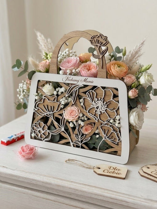 Drewniana Baza Flower Box - Model "Torebka Ażurowa" - Sklep Aga Tworzy