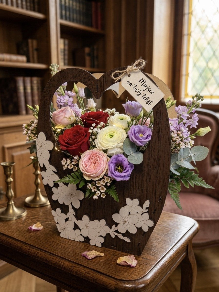 🌸 Drewniany Flowerbox "Ażurowe Serce" – Elegancja i Trwałość - Sklep Aga Tworzy